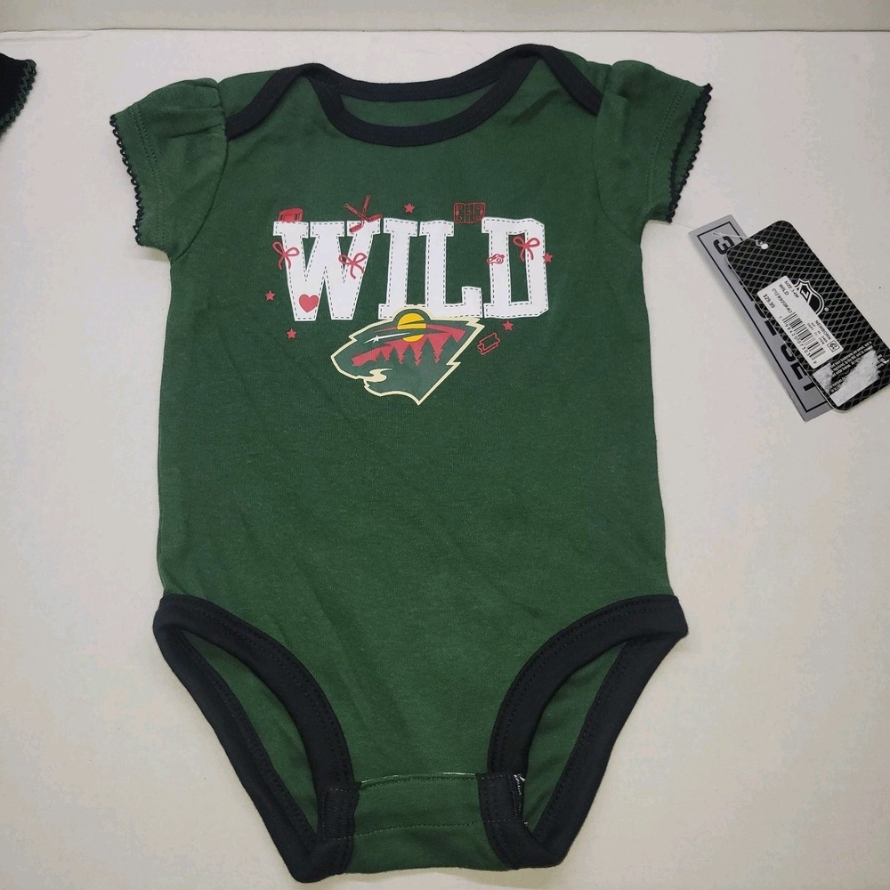 Minnesota Wild Infant Baby Girls Bodysuit 3 Piece Set 3/6M 12-16lbs NHL Official - Picture 2 of 7